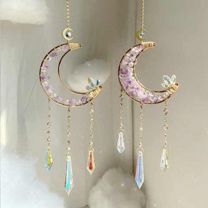 High quality natural crystal sun catcher moon sun catchers amethyst moon sun